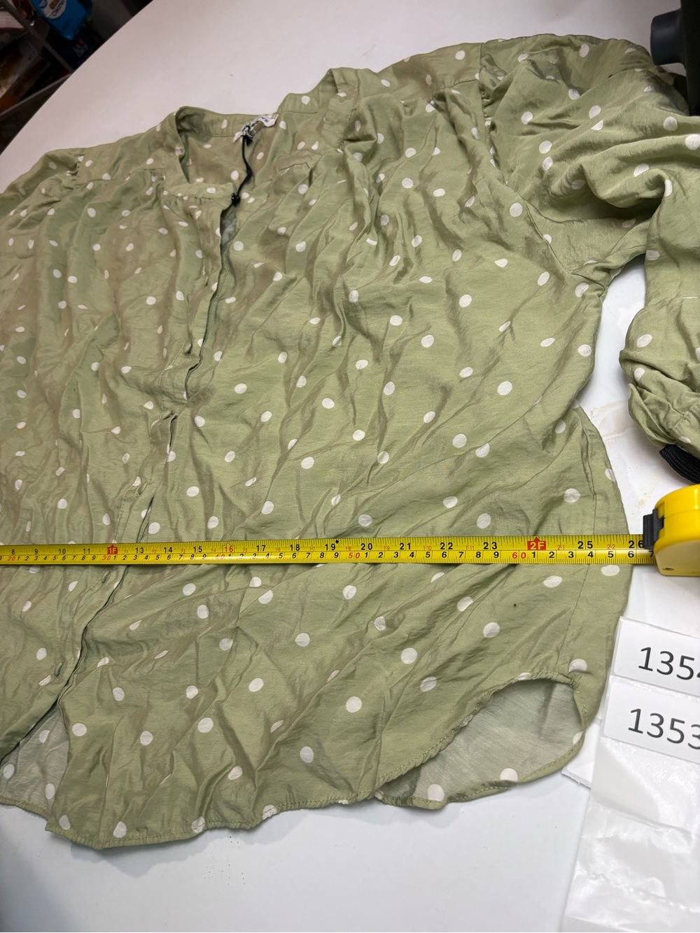 Rose & Olive Pale Sage Green Polka Dot Button-Front Blouse #boho-chic #festivals - Picture 8 of 13